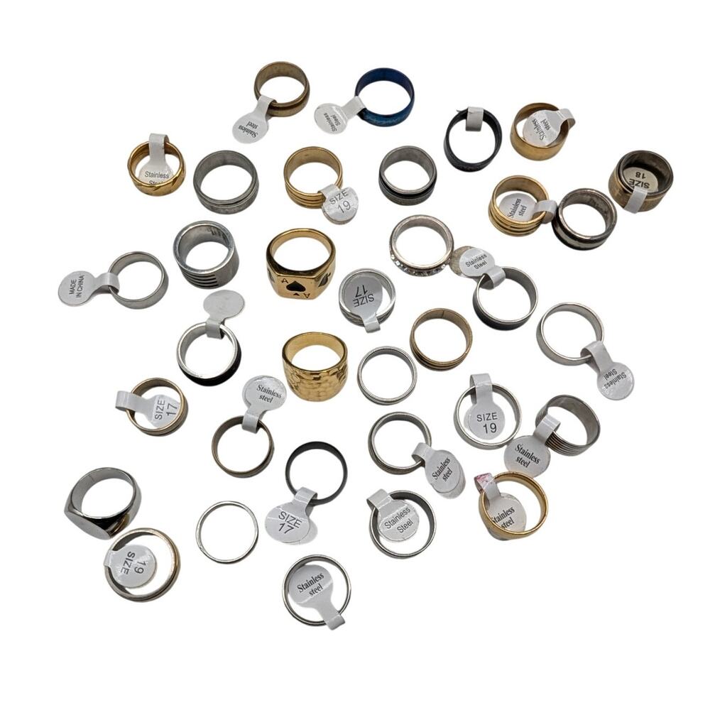 Lot of 34 Mixed Metal Rings Multiple Sizes